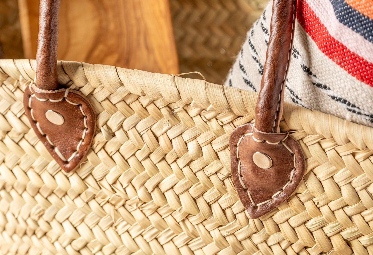 Handwoven Moroccan Palm Leaf Market Basket