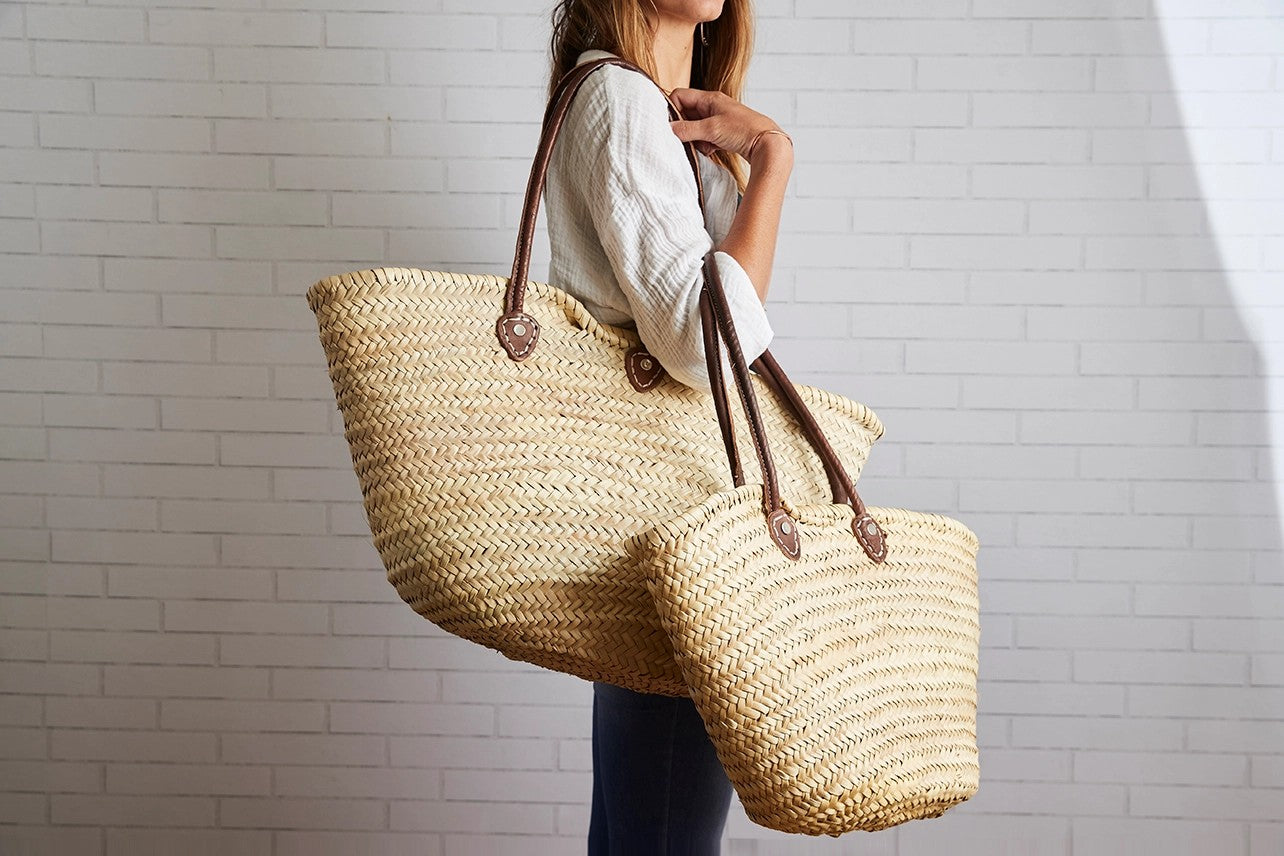 Handwoven Moroccan Palm Leaf Market Basket