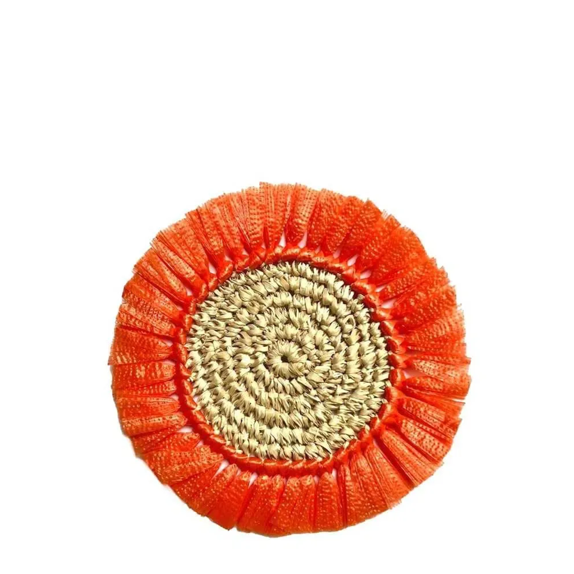 Woven Rattan Fringe Coasters - Orange