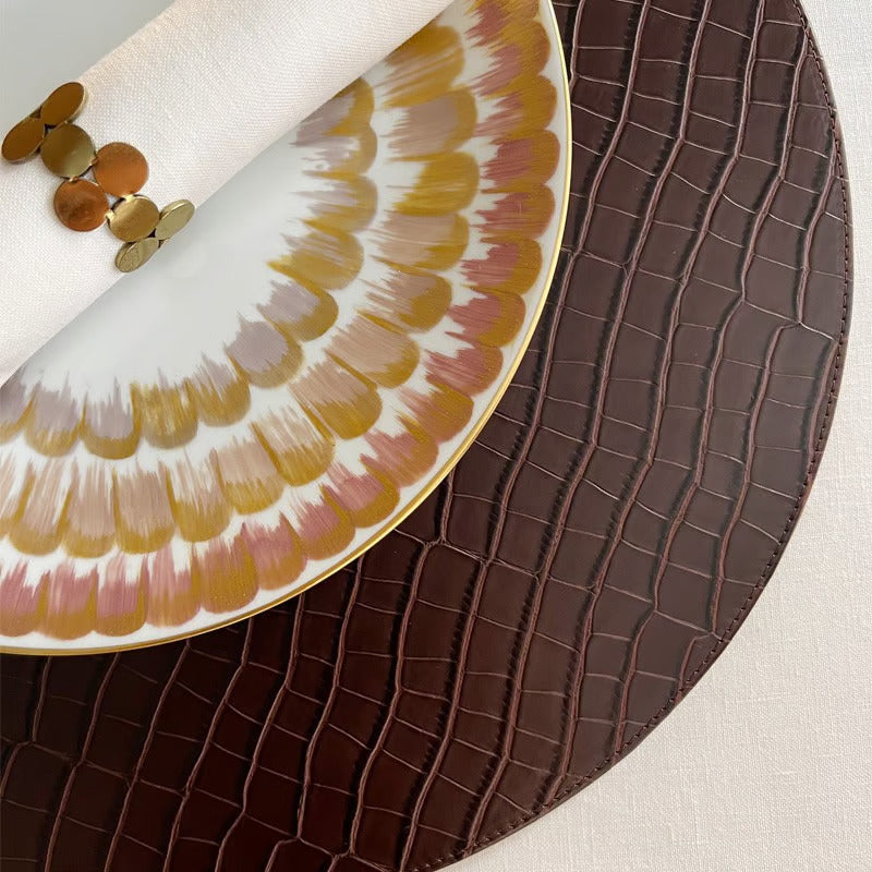 Vegan Leather Reversible Placemat Croco - Light Brown + Chocolate