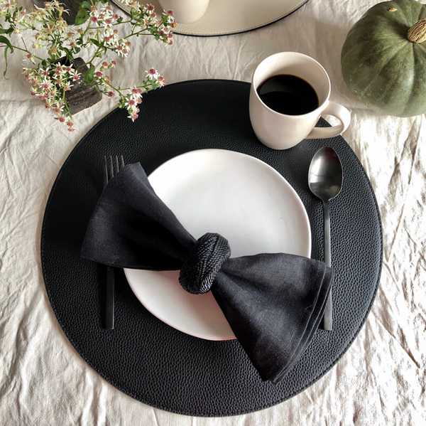 Vegan Leather Reversible Placemat - Black + Off-White