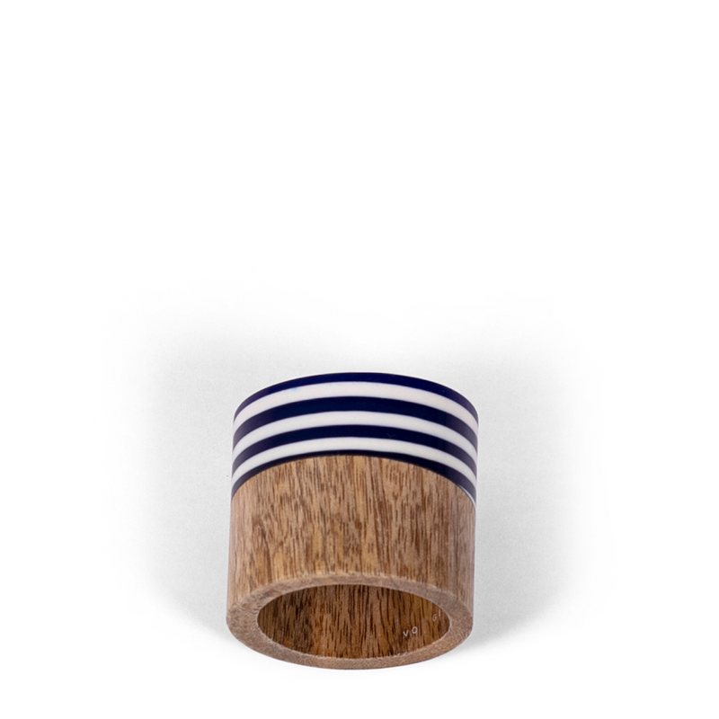 Wood + Resin Napkin Ring - Navy + White