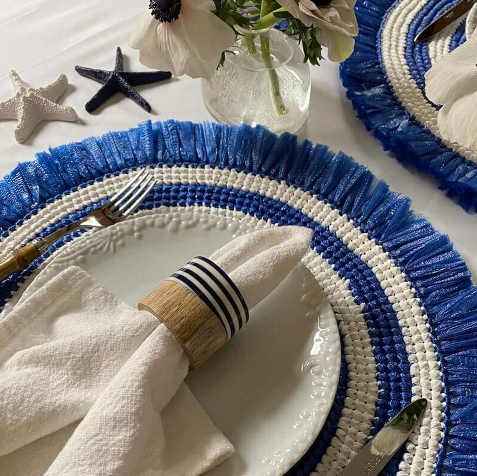 Wood + Resin Napkin Ring - Navy + White
