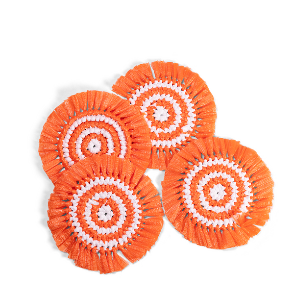 Woven Fringe Coasters - Orange + White