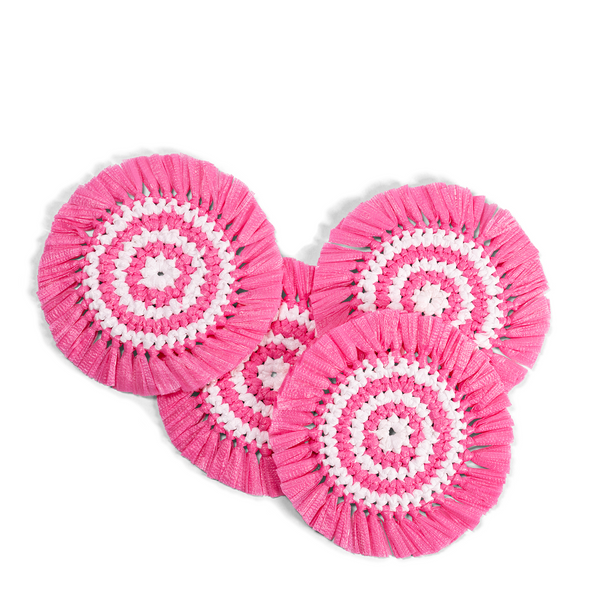 Woven Fringe Coasters - Pink + White