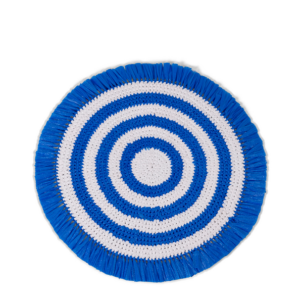 Woven Fringe Placemat - Blue + White