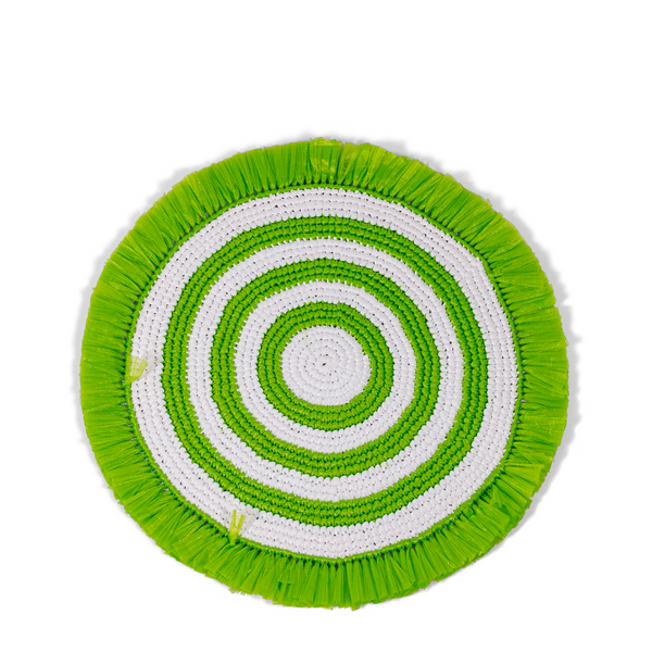 Woven Fringe Placemat - Lime + White