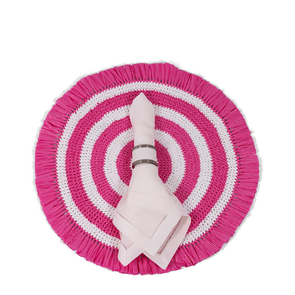 Woven Fringe Placemat  - Pink + White