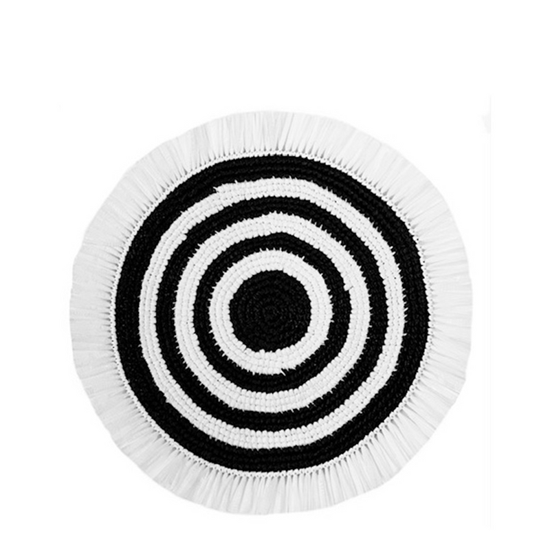 Woven Fringe Placemat - White + Black