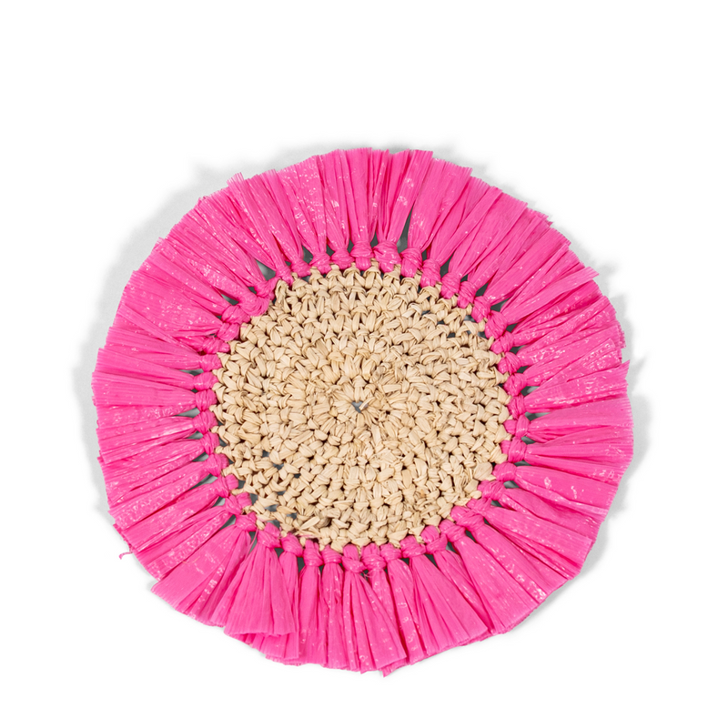 Woven Rattan Fringe Coasters - Pink