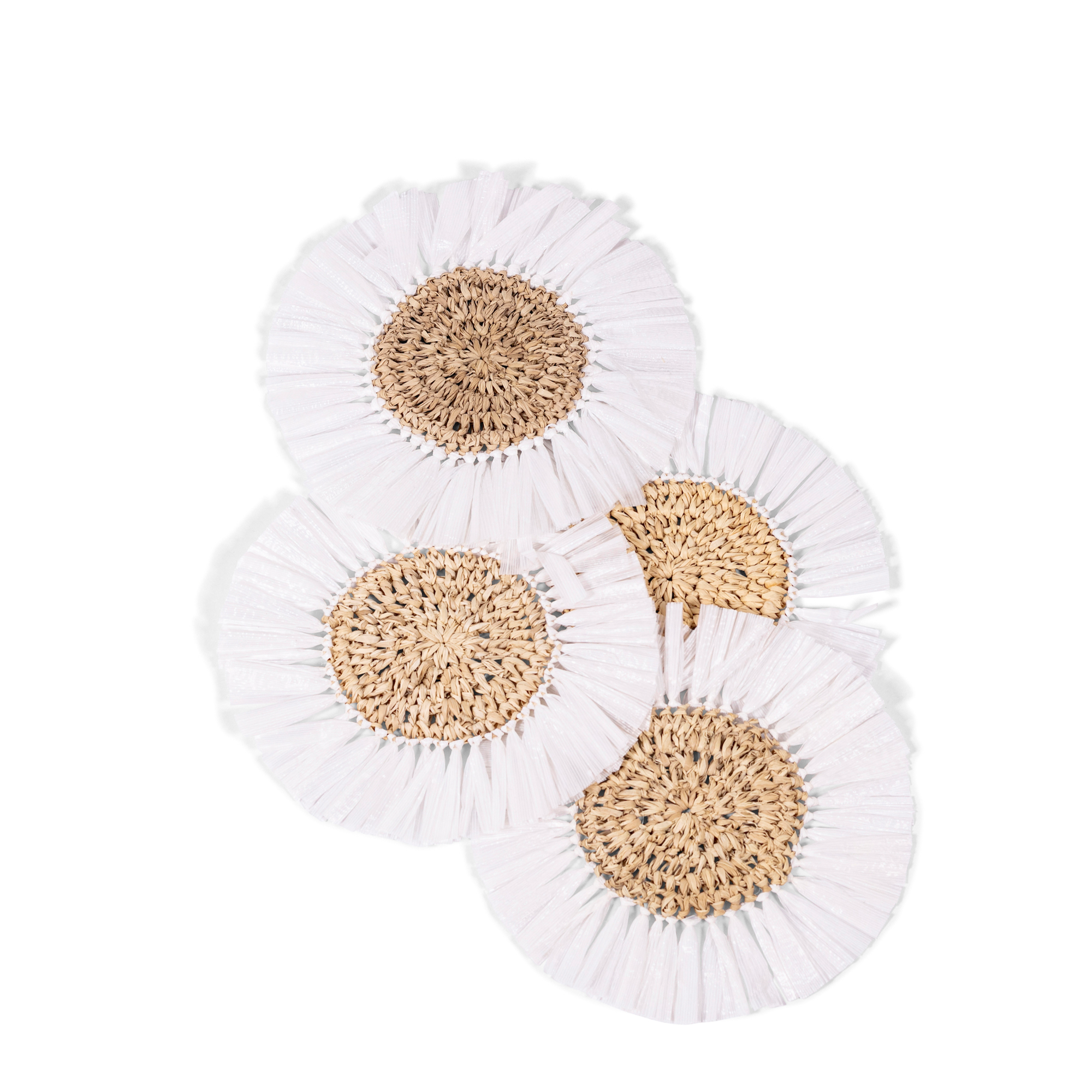Woven Rattan Fringe Coasters - White