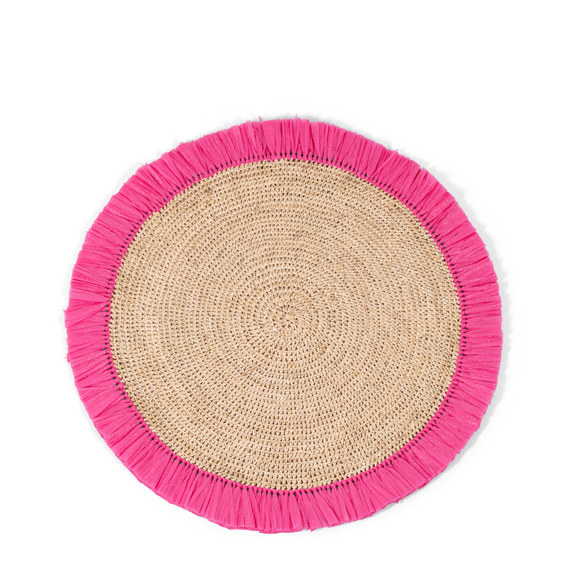 Woven Rattan Fringe Placemat - Pink