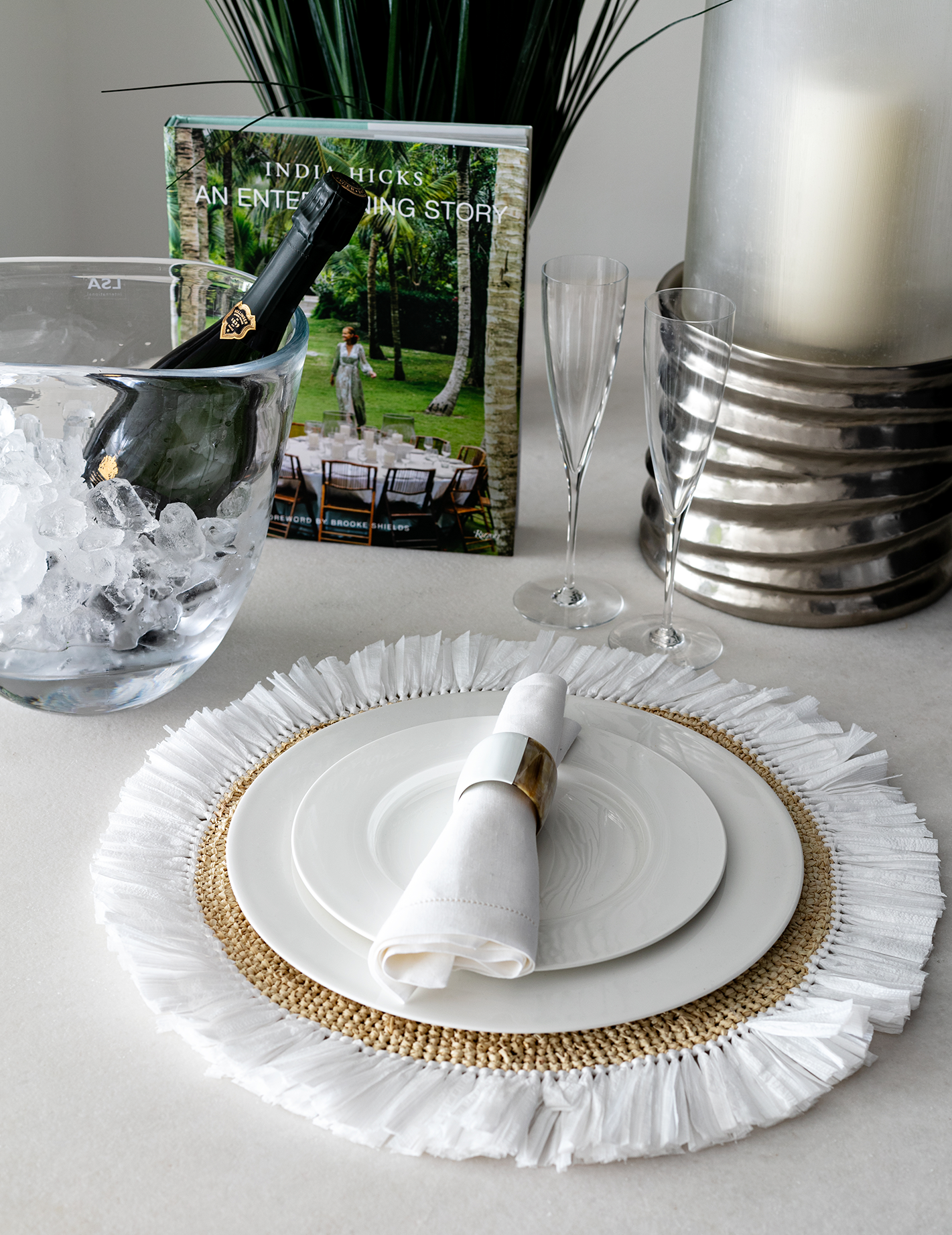 Woven Rattan Fringe Placemat - White