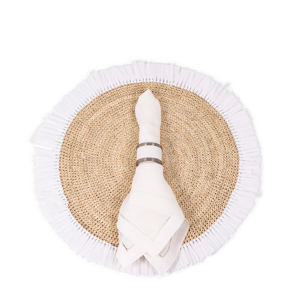 Woven Rattan Fringe Placemat - White