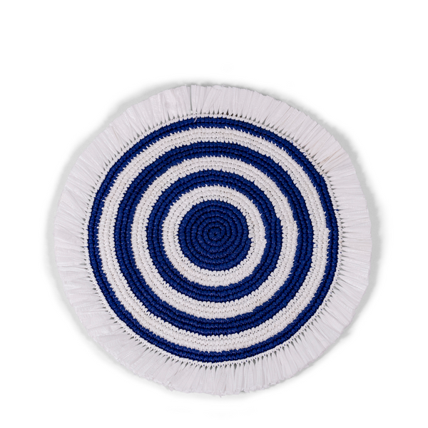 Woven Fringe Placemat - White + Navy