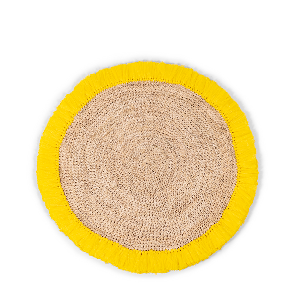 Woven Rattan Fringe Placemat - Canary Yellow