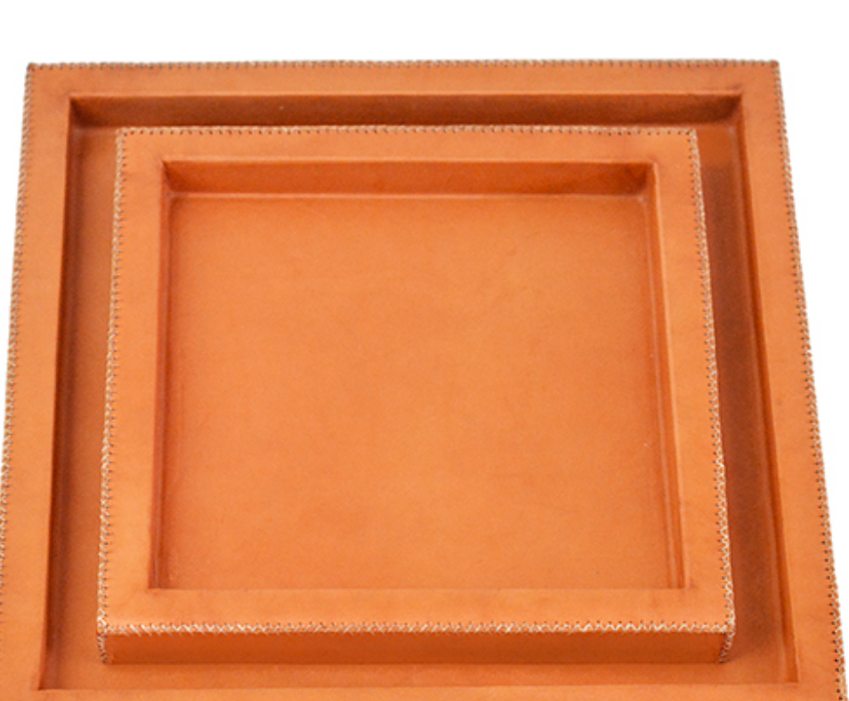 Square Leather Tray - Natural