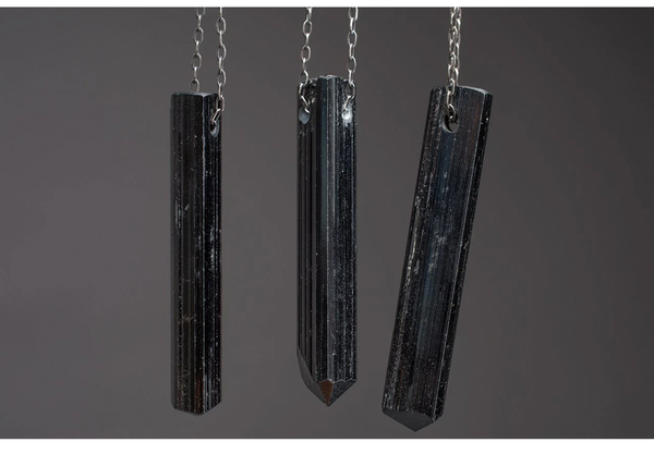 Black Tourmaline Necklace On Silver Chain - Large