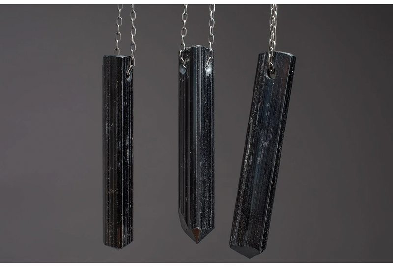 Black Tourmaline Necklace On Silver Chain - Large