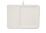 Sleek linen covered wireless charger combines functionality and elegance. This modern off white piece is a stylish addition to your office desk or any other space in your home.