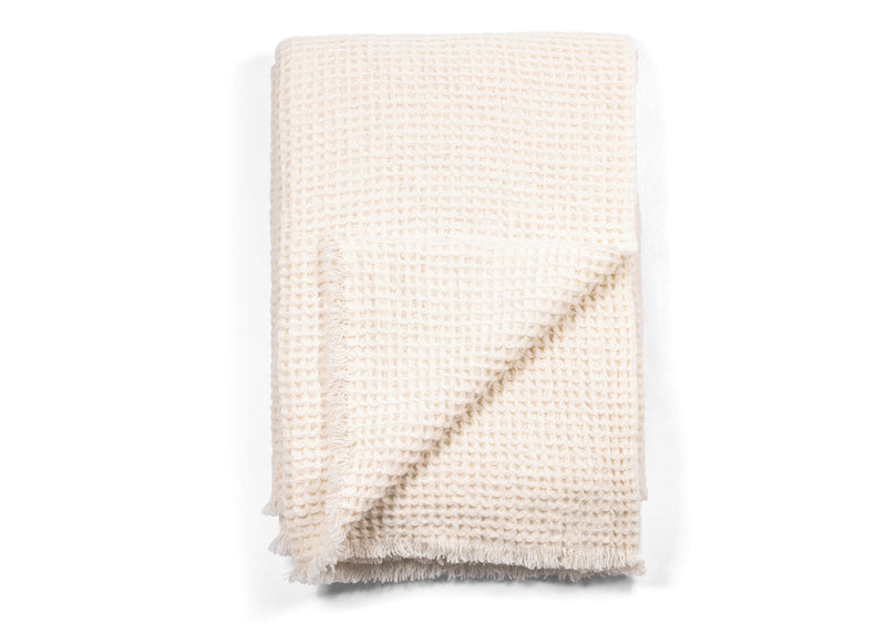 Folded Sasha Cashmere Throw Ivory, revealing the same reverse.