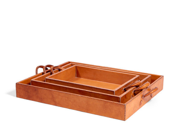 Handled Leather Tray - Natural