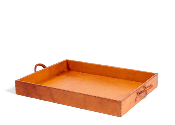 Handled Leather Tray - Natural
