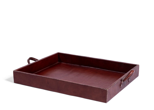 Handled Leather Tray - Brown