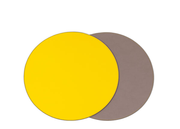 Round Leather Reversible Placemat - Yellow + Taupe