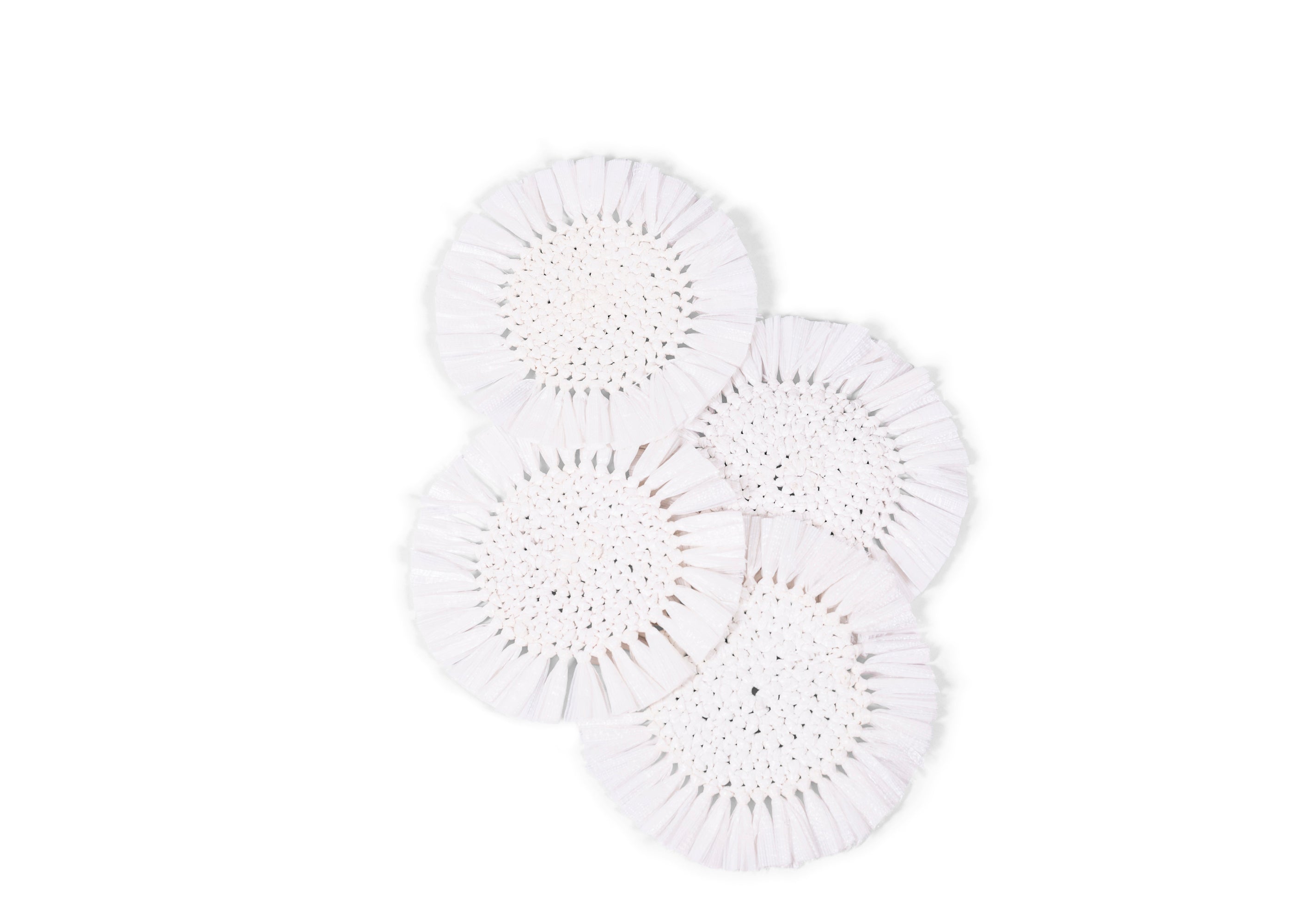 Woven Fringe Coasters - White