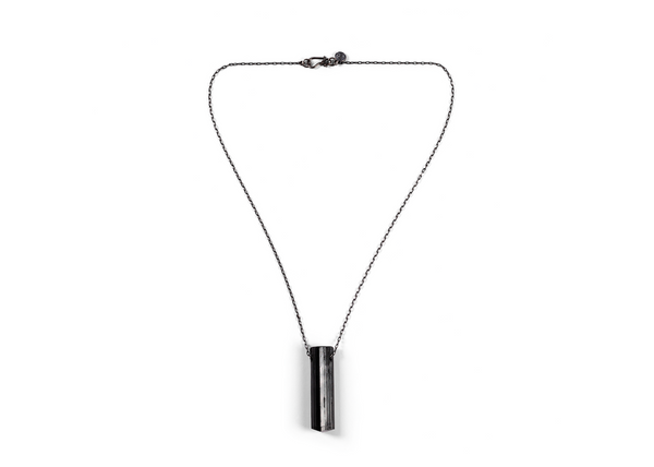 Black Tourmaline Necklace On Silver Chain - Large