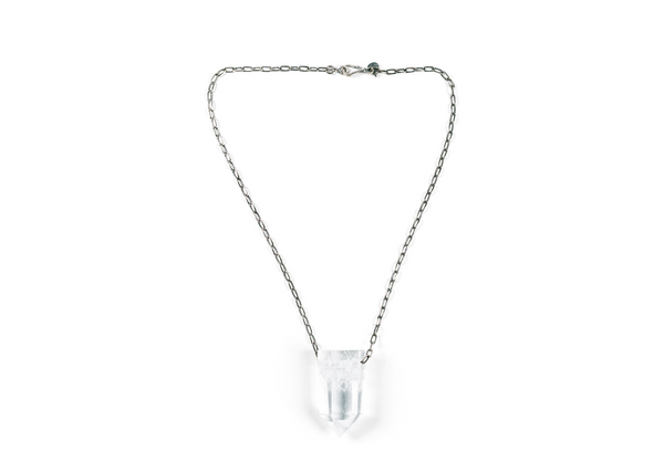 Clear Quartz Necklace On Silver Chain - Medium