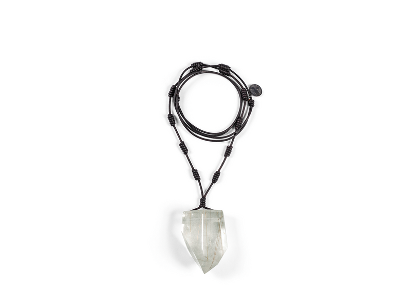 Gold Rutile Quartz Necklace On Leather - Medium