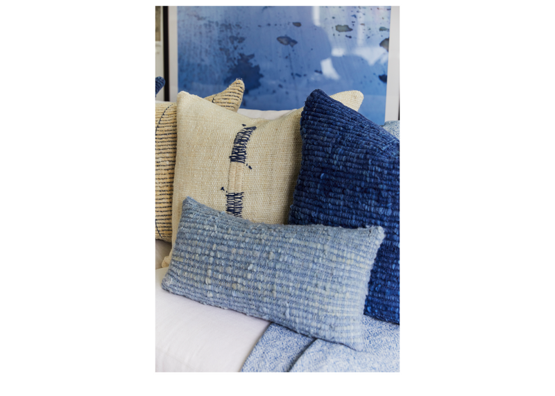 Makun Stitch Pillow - White + Blue