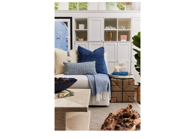 Makun Stitch Pillow - White + Blue